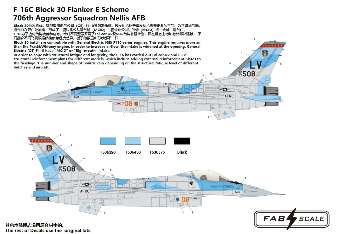 FabScale Studio FD72048 1:72 F-16C Fighting Falcon Block 30 Flanker-E Scheme 706th Aggressor Squadron Nellis AFB