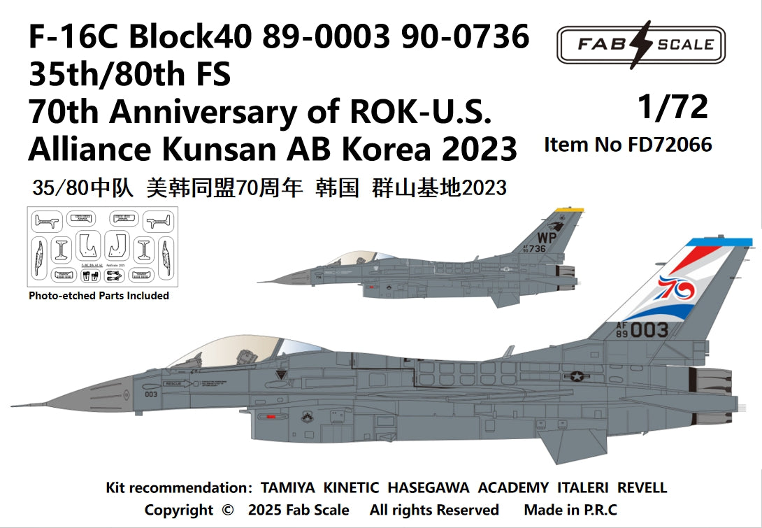 FabScale Studio FD72066 1:72 F-16C Block 40 89-0003 90-0736 35th/80th FS 70th Anniversary of ROK-U.S. Allianc