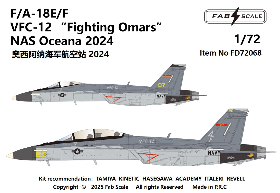 FabScale Studio FD72068 1:72 Boeing F/A-18E/F Super Hornet VFC-12 Fighting Omars NAS Oceana 2024