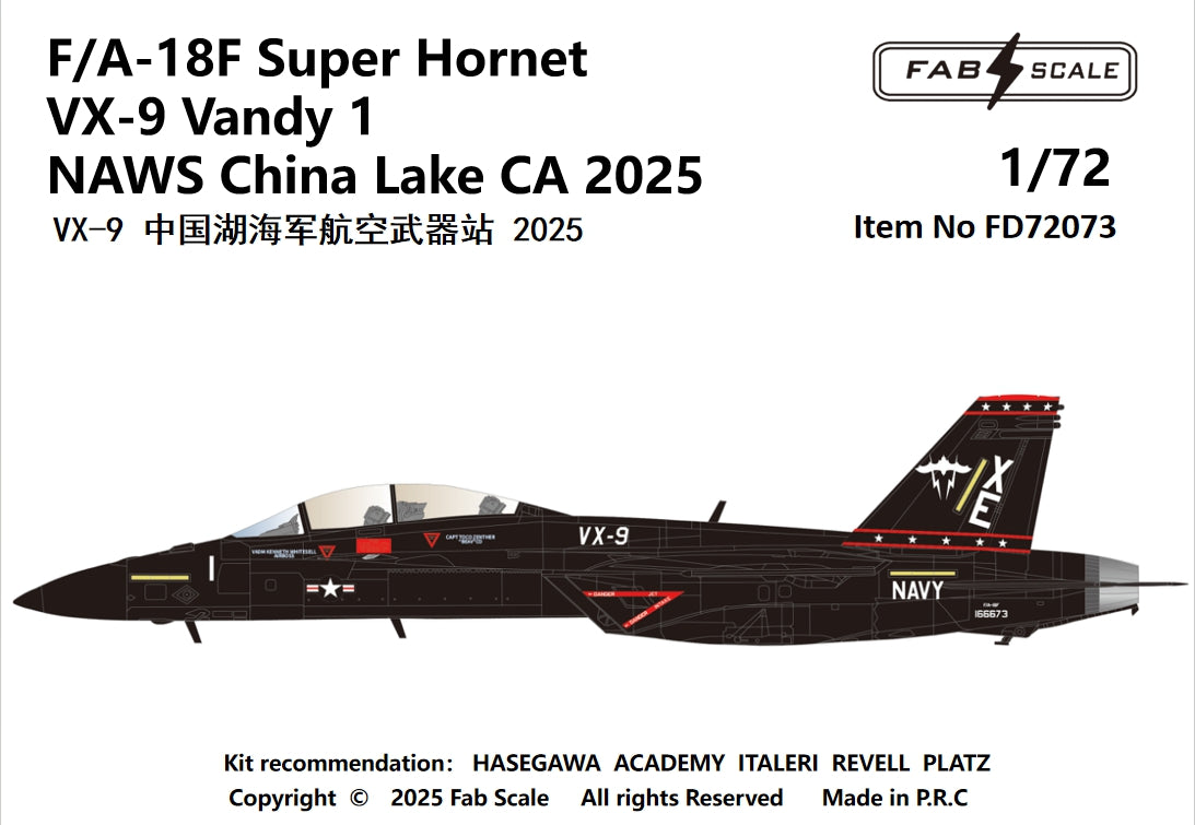 FabScale Studio FD72073 1:72 F/A-18F Super Hornet VX-9 Vandy 1 NAWS China Lake CA 2025