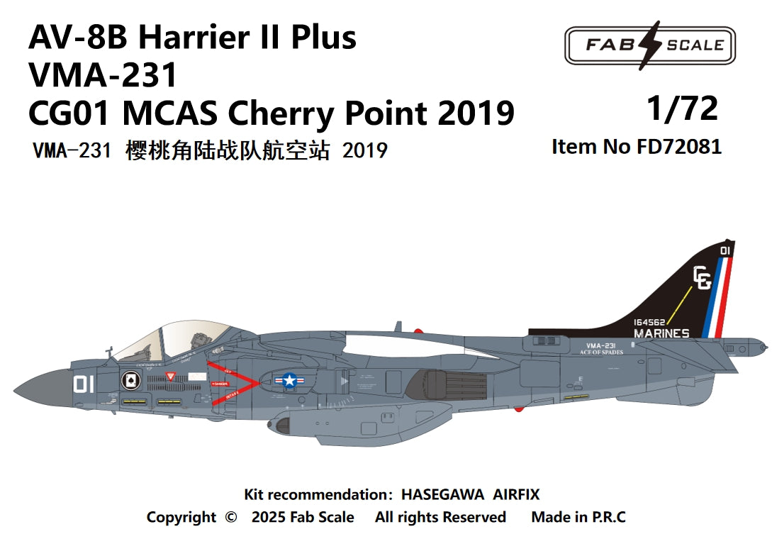 FabScale Studio FD72081 1:72 McDonnell-Douglas AV-8B+ Harrier VMA-231 2019