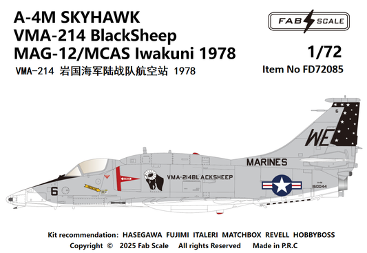 FabScale Studio FD72085 1:72 Douglas A-4M SKYHAWK VMA-214 BlackSheep MAG-12/MCAS Iwakuni 1978