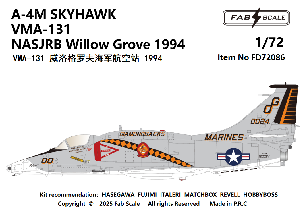 FabScale Studio FD72086 1:72 Douglas A-4M SKYHAWK VMA-131 NASJRB Willow Grove 1994