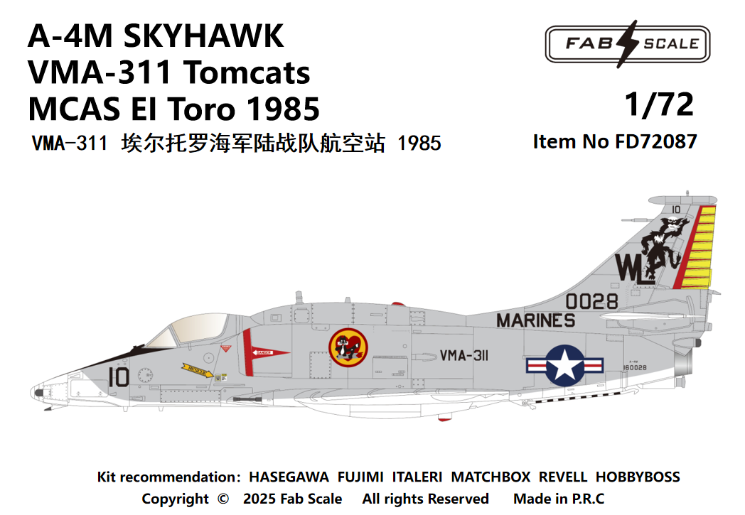 FabScale Studio FD72087 1:72 Douglas A-4M Skyhawk VMA-311 Tomcats