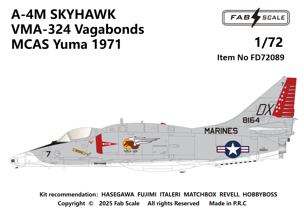 FabScale Studio FD72089 1:72 Douglas A-4M Slyhawk VMA-324 Vagabonds MCAS Yuma 1971'