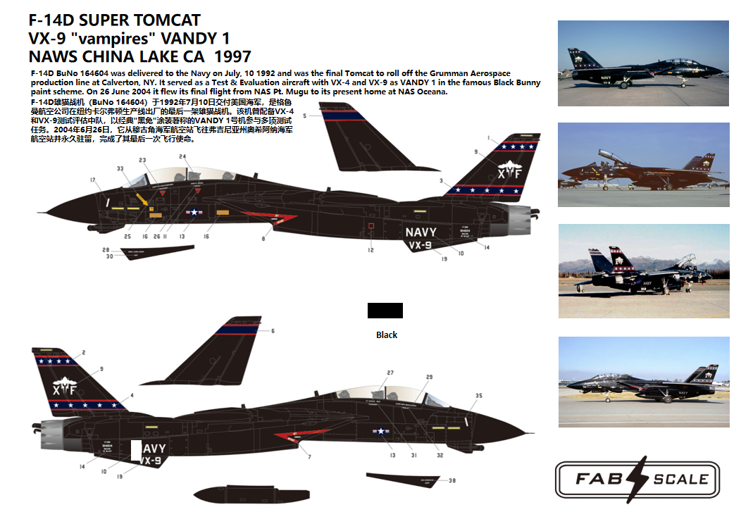 FabScale Studio FD72092 1:72 Grumman F-14D SUPER TOMCAT VX-9 'vampires' VANDY 1 NAWS CHINA LAKE CA 1997