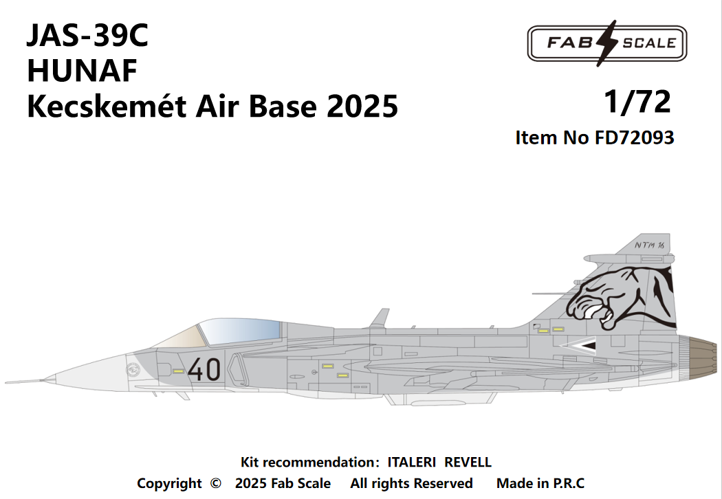 FabScale Studio FD72093 1:72 Saab JAS-39C HUNAF KecskemÃ©t Air Base 2025
