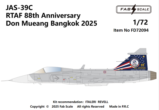 FabScale Studio FD72094 1:72 Saab JAS-39C RTAF 88th Anniversary Don Mueang Bangkok 2025