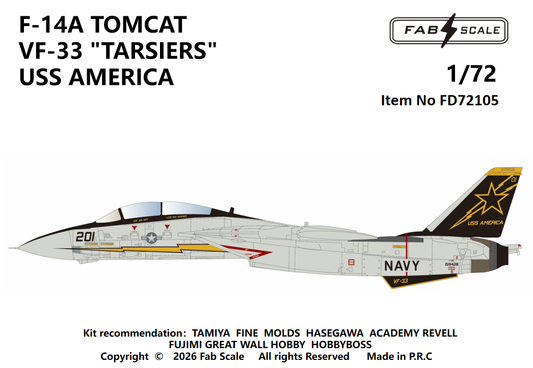 FabScale Studio FD72105 1:72 Grumman F-14A TOMCAT VF-33 'TARSIERS' USS AMERICA