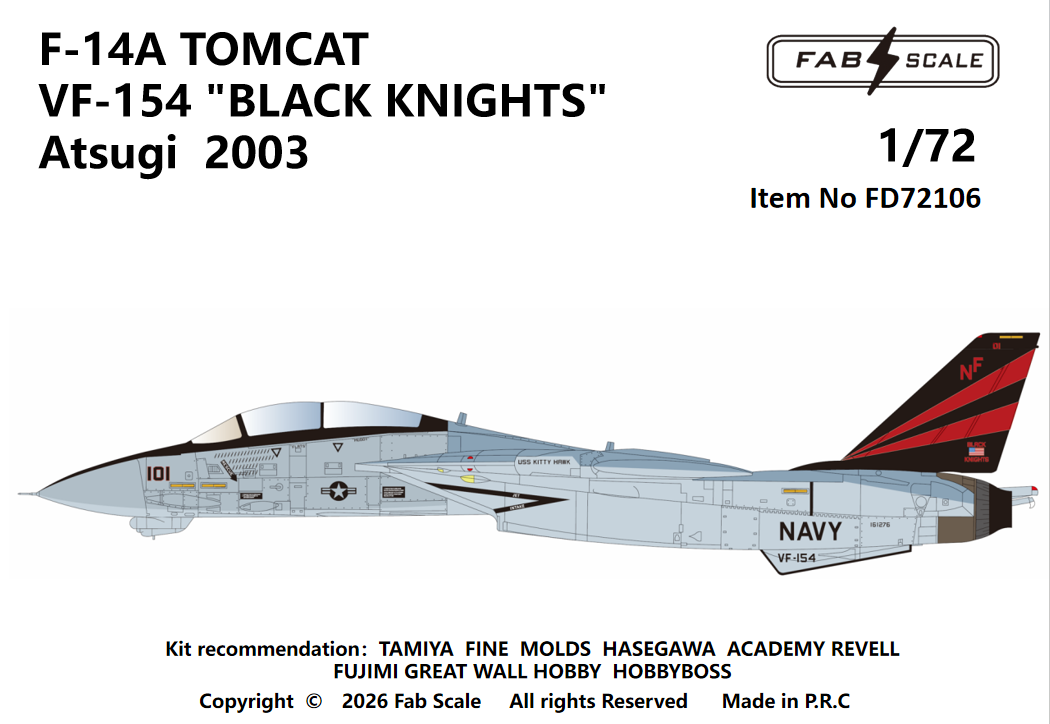 FabScale Studio FD72106 1:72 Grumman F-14A TOMCAT VF-154 'BLACK KNIGHTS'