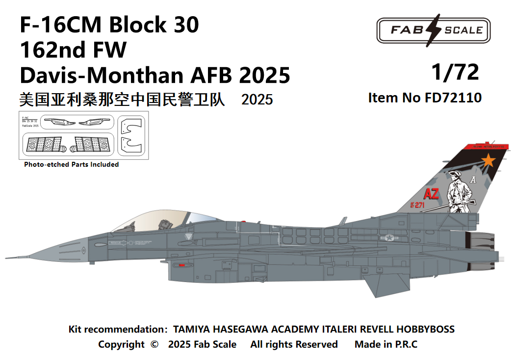 FabScale Studio FD72110 1:72 F-16CM Blk 30 162nd FW Davis-Monthan