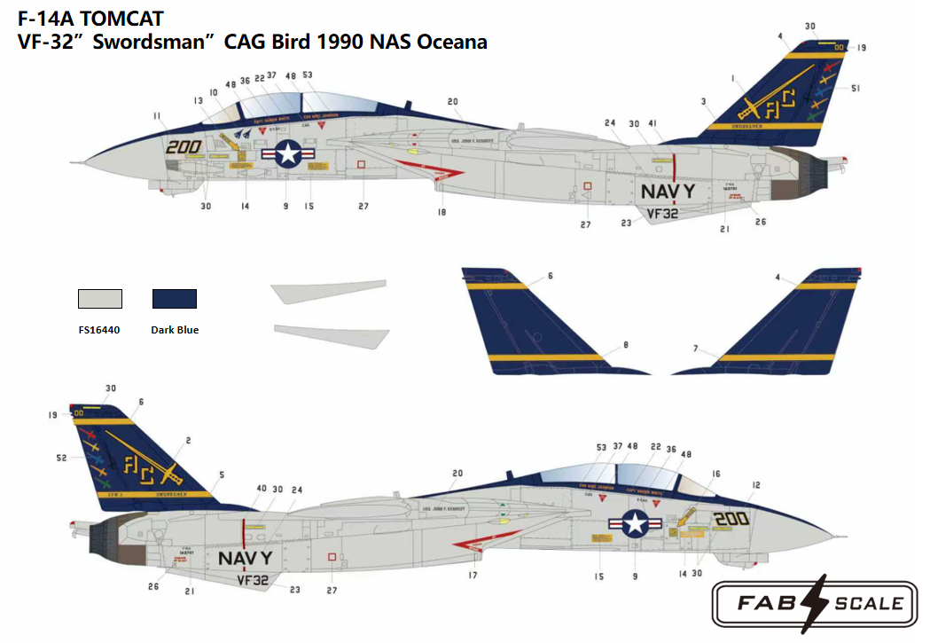 FabScale Studio FD72112 1:72 Grumman F-14A TOMCAT VF-32 ”Swordsman”NAS Oceana 1990