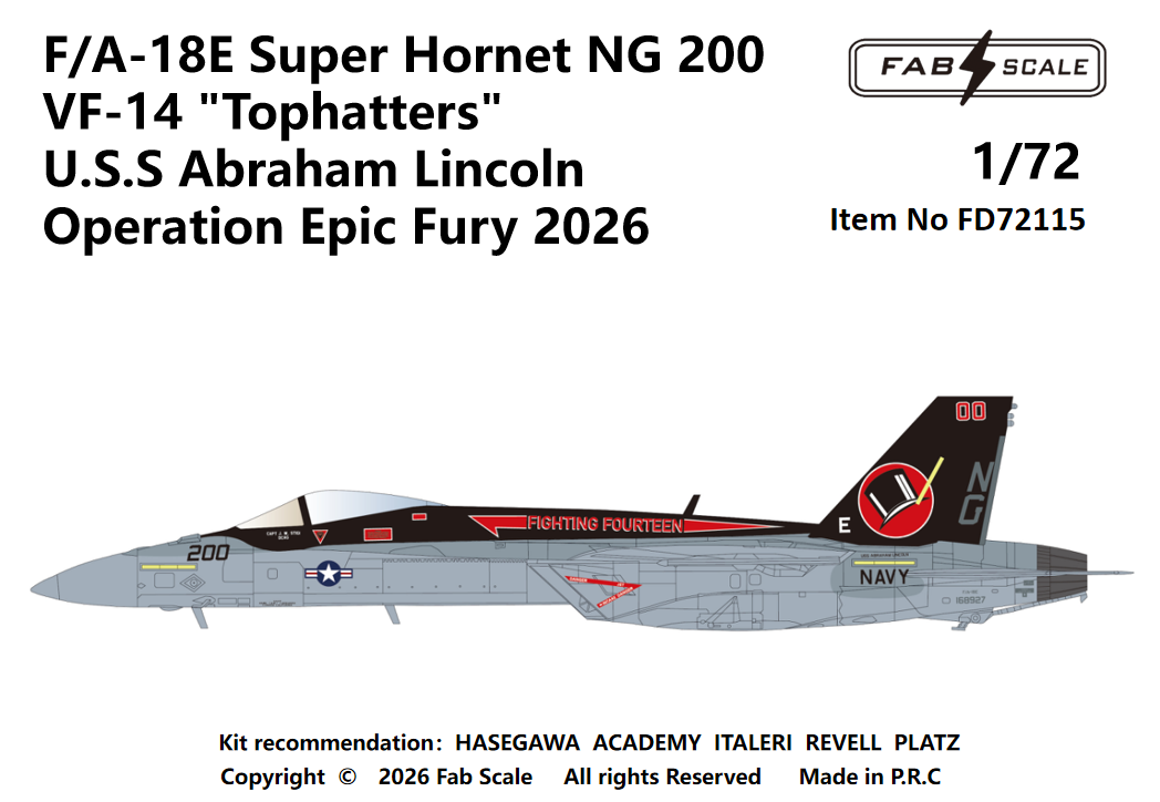 FabScale Studio FD72115 1:72 F/A-18E Super Hornet NG 200 VFA-14 'Tophatters'