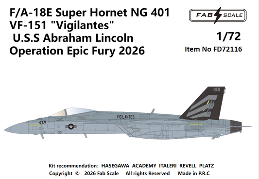 FabScale Studio FD72116 1:72 F/A-18E Super Hornet NG 401 VFA-151 'Vigilantes'