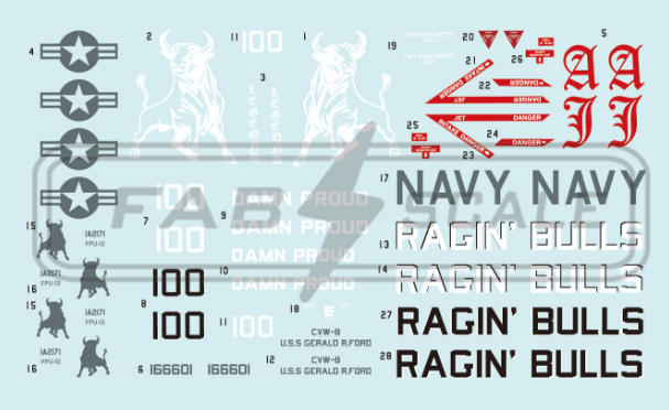 FabScale Studio FD72117 1:72 F/A-18E Super Hornet AJ 100 VFA-37 'RAGIN BULLS' U.S.S GERALD R.FORD