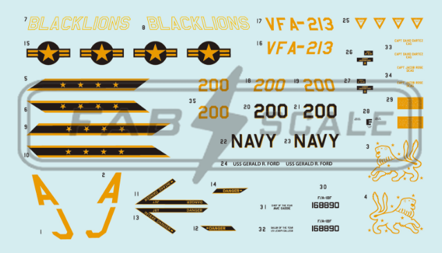 FabScale Studio FD72118 1:72 F/A-18F Super Hornet AJ 200 VFA-213 'BLACK LIONS'
