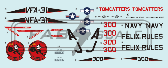 FabScale Studio FD72119 1:72 F/A-18E Super Hornet AJ 300 VFA-31 'Tomcatters' U.S.S GERALD R.FORD