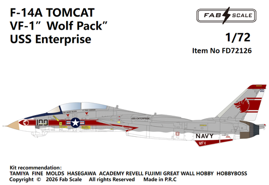 FabScale Studio FD72126 1:72 F-14A TOMCAT VF-1 Wolf Pack USS Enterprise