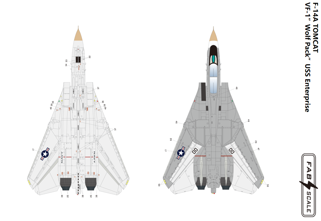 FabScale Studio FD72126 1:72 F-14A TOMCAT VF-1 Wolf Pack USS Enterprise
