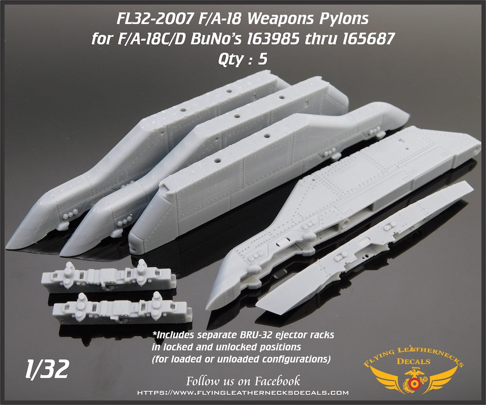 Flying Leathernecks FL32-2007 1:32 1005/1033 F/A-18C/D Pylons for BuNo's 163985 thru 165532
