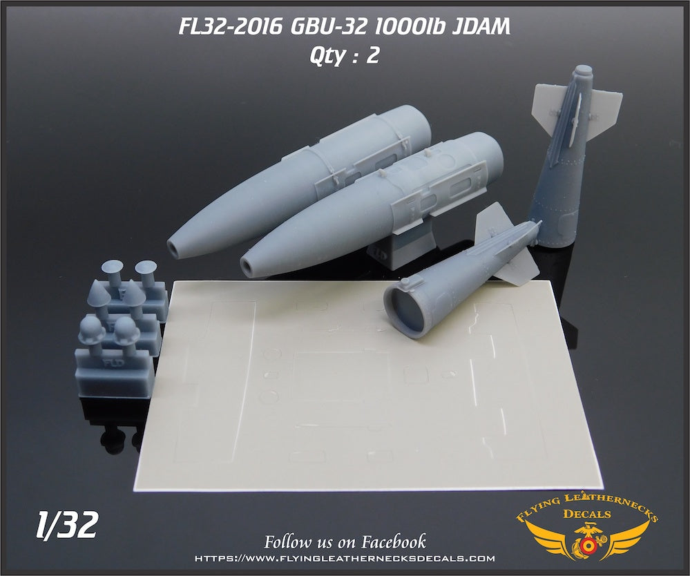 Flying Leathernecks FL32-2016 1:32 GBU-32 1000lb JDAM Set includes two Mk-83/BLU-110 bombs with KMU-559 guidance kit