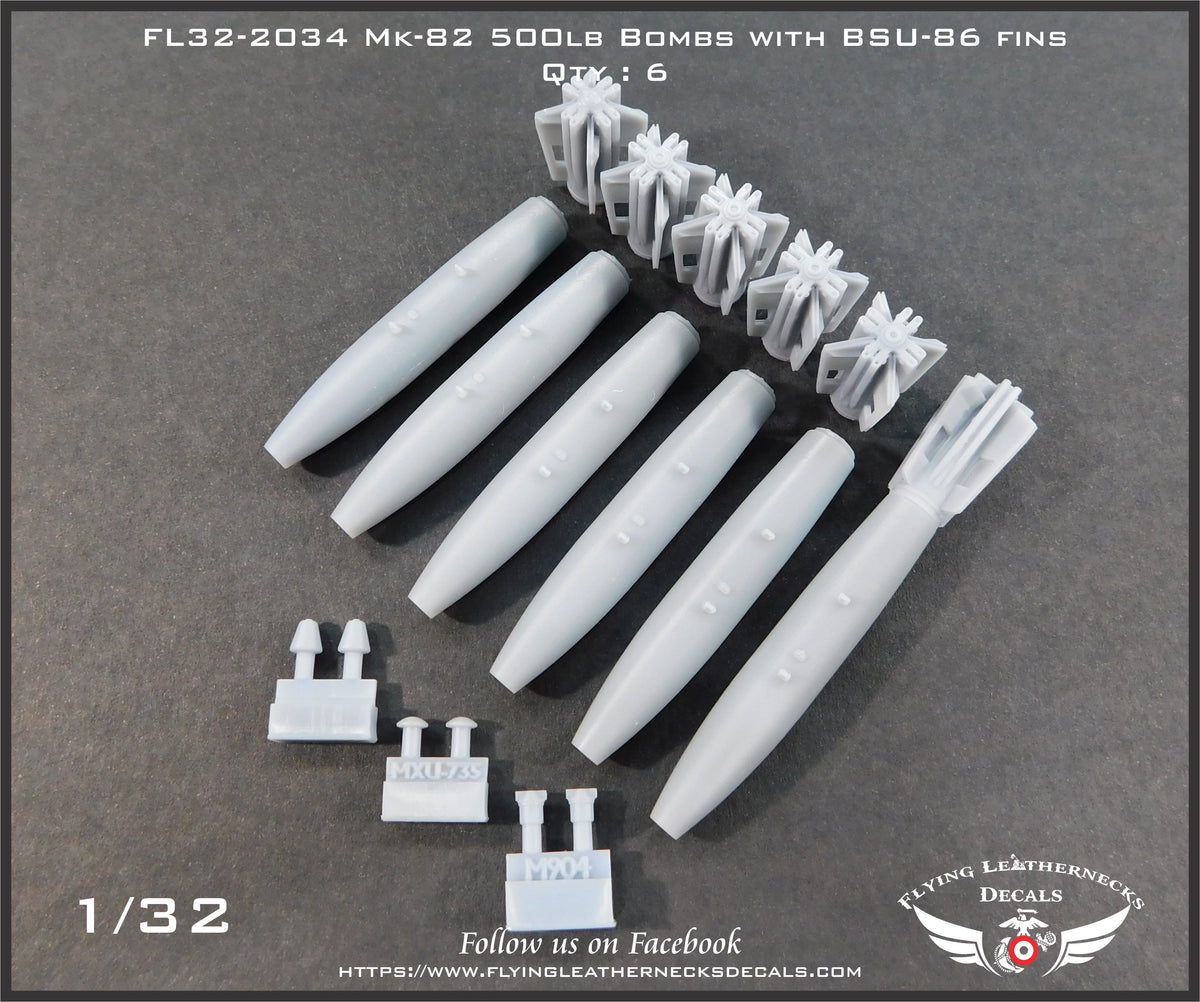 Flying Leathernecks FL32-2034 1:32 Mk-82 with BSU-86 retarded fin (3D-Printed) 6 bombs