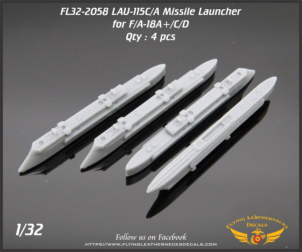 Flying Leathernecks FL32-2058 1:32 LAU-115C/A Launcher (F/A-18 AIM-7, Dual AIM-9/120) (3D-Printed) 4 Launchers