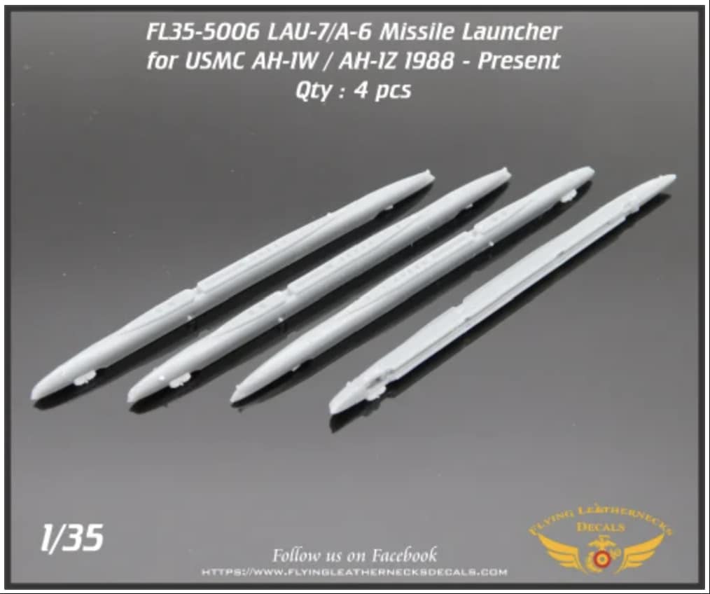 Flying Leathernecks FL35-5006 1:35 LAU-7/A-6 thru LAU-7C/A 1988 to present day	3D-Printed 4 Launchers