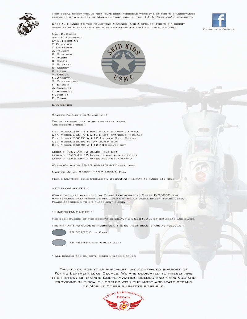 Flying Leathernecks FL35001 1:35 Marine Skid Kid Zulus for the Academy AH-1Z Shark Mouth
