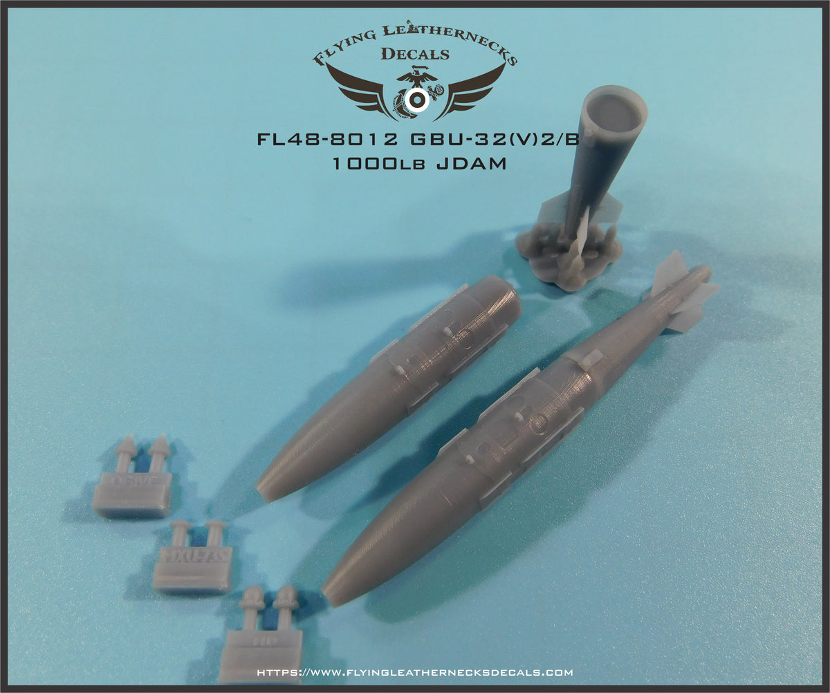 Flying Leathernecks FL48-8012 1:48 GBU-32 1000lb JDAM Set includes two Mk-83/BLU-110 bombs with KMU-559 guidance kit