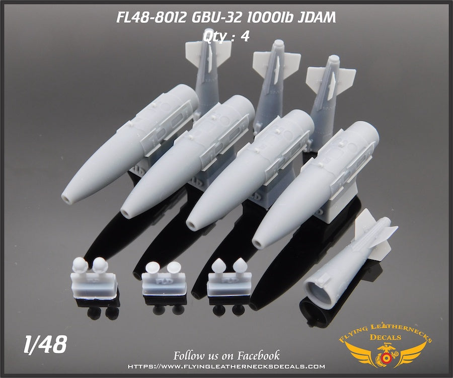 Flying Leathernecks FL48-8012 1:48 GBU-32 1000lb JDAM Set includes two Mk-83/BLU-110 bombs with KMU-559 guidance kit