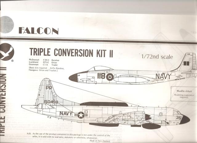 Falcon C002 1:72 F2H-3 Banshee; Grumman Trader and EP-3E Orion. (vacform)