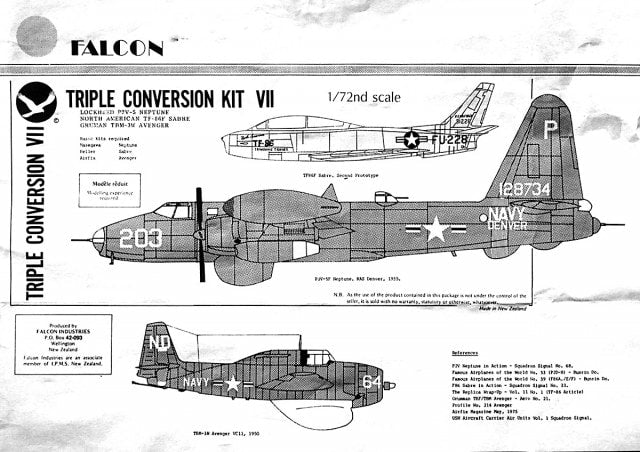 Falcon C007 1:72 TBM-5W Avenger, P2V-5 Neptune and TF-86F Sabre vacform