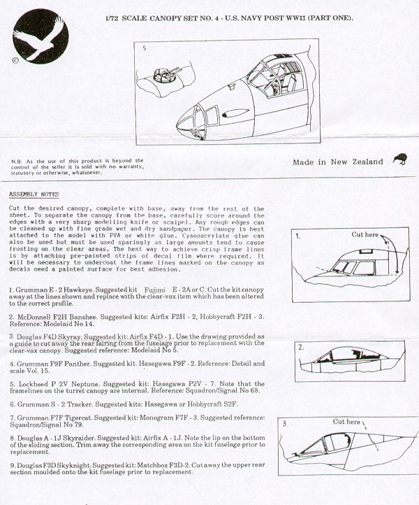 Falcon CV0472 1:72 USN Post WWII part 1 vacform canopies