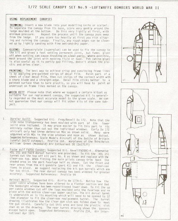 Falcon CV0972 1:72 Luftwaffe Bombers WWII canopies