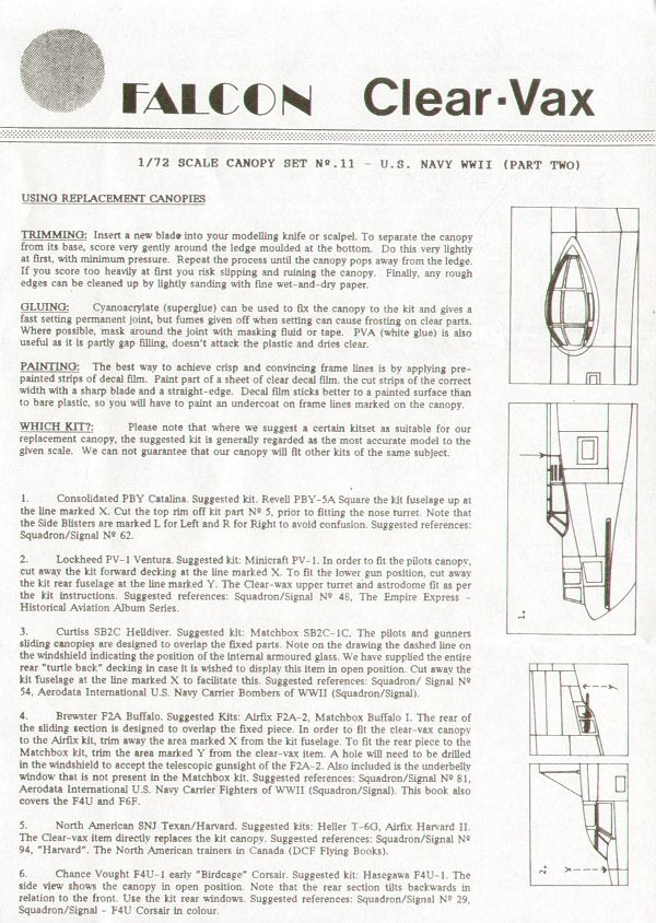 Falcon CV1172 1:72 USN WWII Part 2 canopies