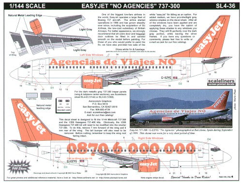 Scaleliners SL436 1:144 Boeing 737-300 easyJet G-EZYG Phone and 'Agencias de Viajes NO'