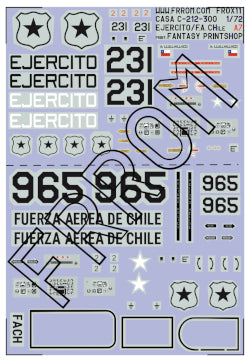 Frrom-Azur FROX11 1:72 CASA C-212-300 Chile (231 EJERCITO and 965 FACH) A7 size, Spanish and English