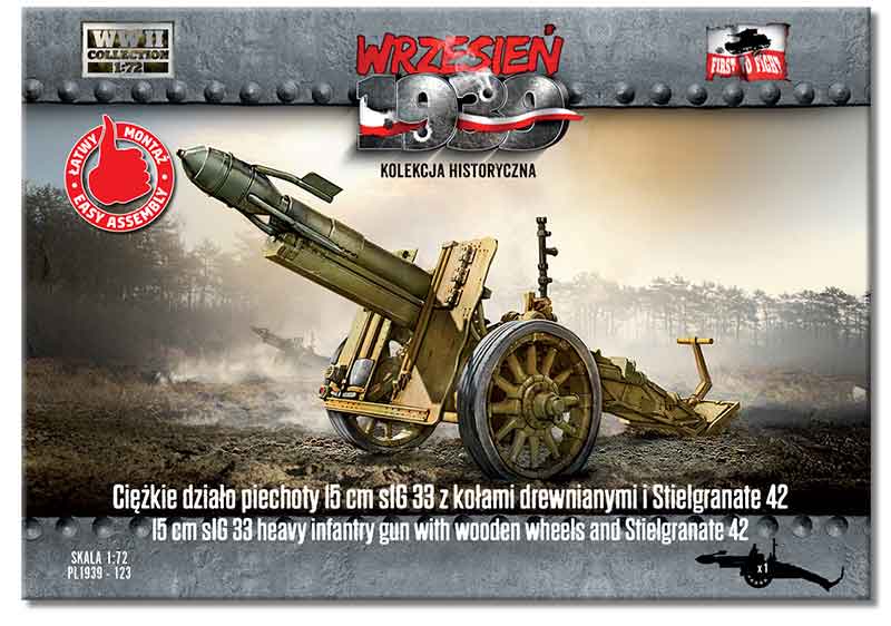 First To Fight Kits 123 1:72 Heavy Infantry Gun 15cm sIG 33 with Wooden Wheels & Stielgranate 42