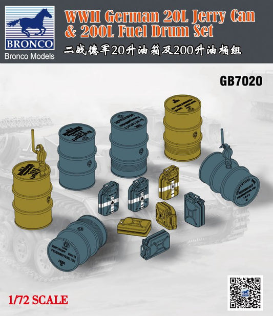 Bronco Models GB7020 1:72 WWII German 20L Jerry Can & 200L Fuel Drum Set