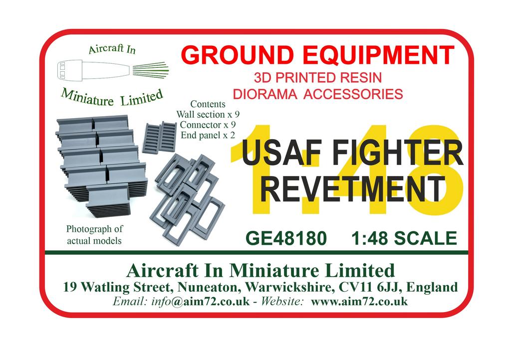 AIM - Ground Equipment GE48180 1:48 USAF fighter revetments (each section is 750mm long) (3D-Printed)