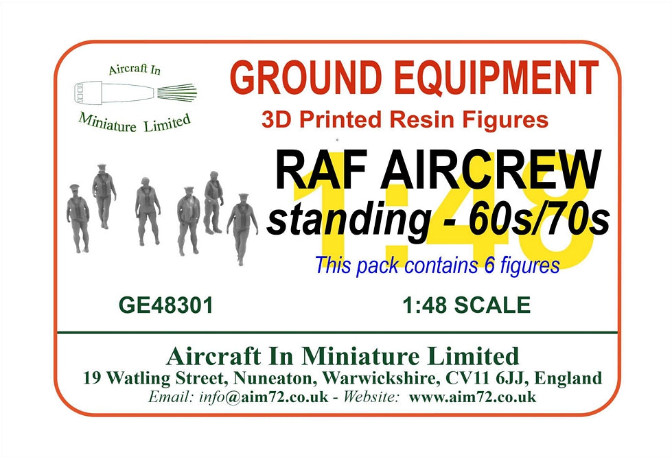 AIM - Ground Equipment GE48301 1:48 RAF aircrew - standing - 60s/70s - set of six 1:48 (3D-Printed) resin figures