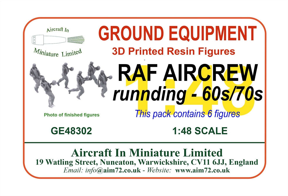 AIM - Ground Equipment GE48302 1:48 RAF aircrew - running - 60s/70s - set of six 1:48 (3D-Printed) resin figures