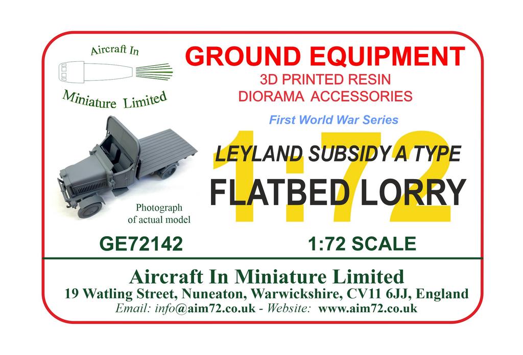 AIM - Ground Equipment GE72142 1:72 Leyland Subsidy A type flatbed lorry - circa 1916 - 3d-printed