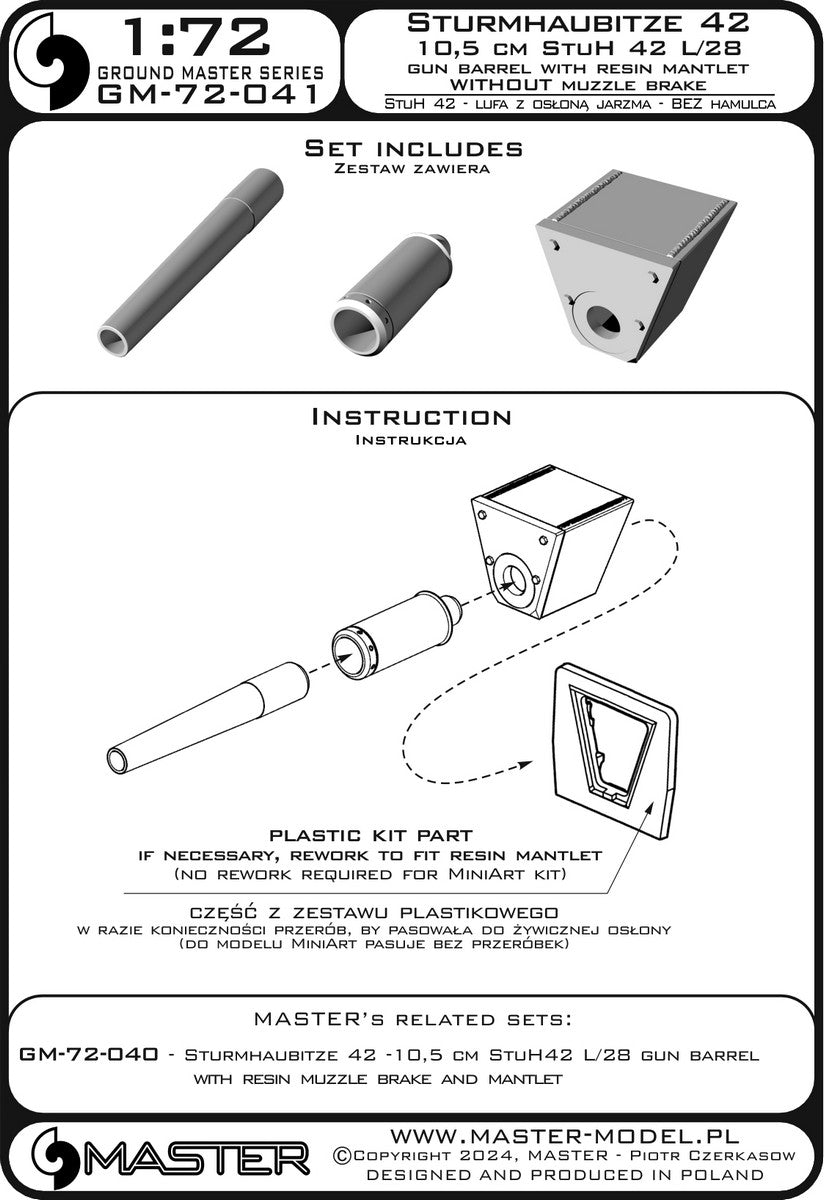 Master GM-72-041 1:72 Sturmhaubitze 42 - 10,5 cm StuH 42 L/28 gun barrel with resin mantlet