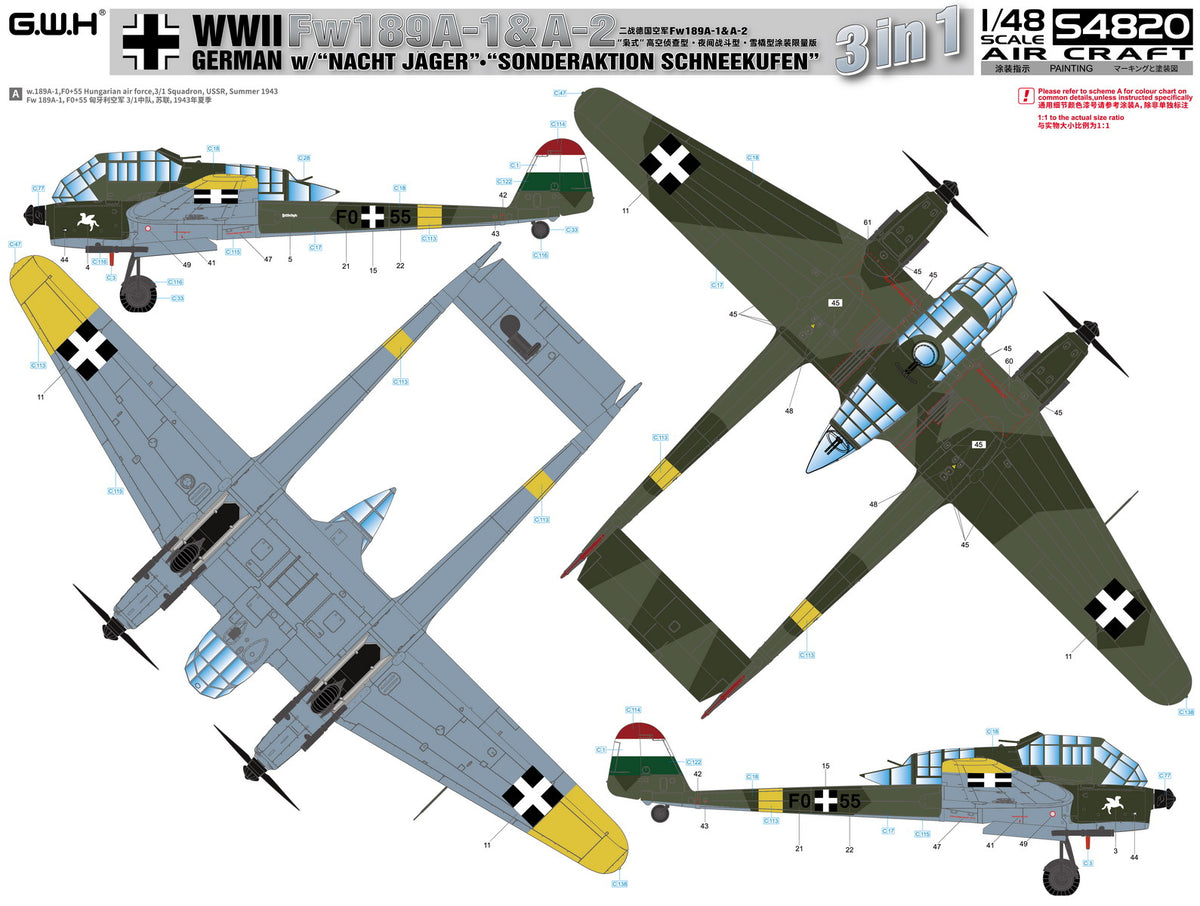 Great Wall Hobby S4820 1:48 Focke-Wulf Fw-189A1 &A2 with 'Nacht Jager' & 'Sonderaktion Schneekufen' 3 in 1