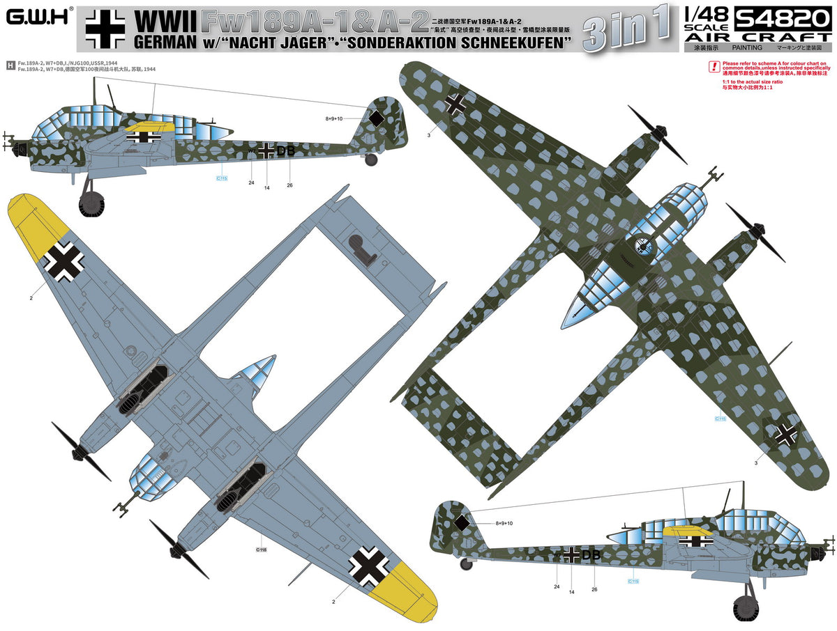 Great Wall Hobby S4820 1:48 Focke-Wulf Fw-189A1 &A2 with 'Nacht Jager' & 'Sonderaktion Schneekufen' 3 in 1