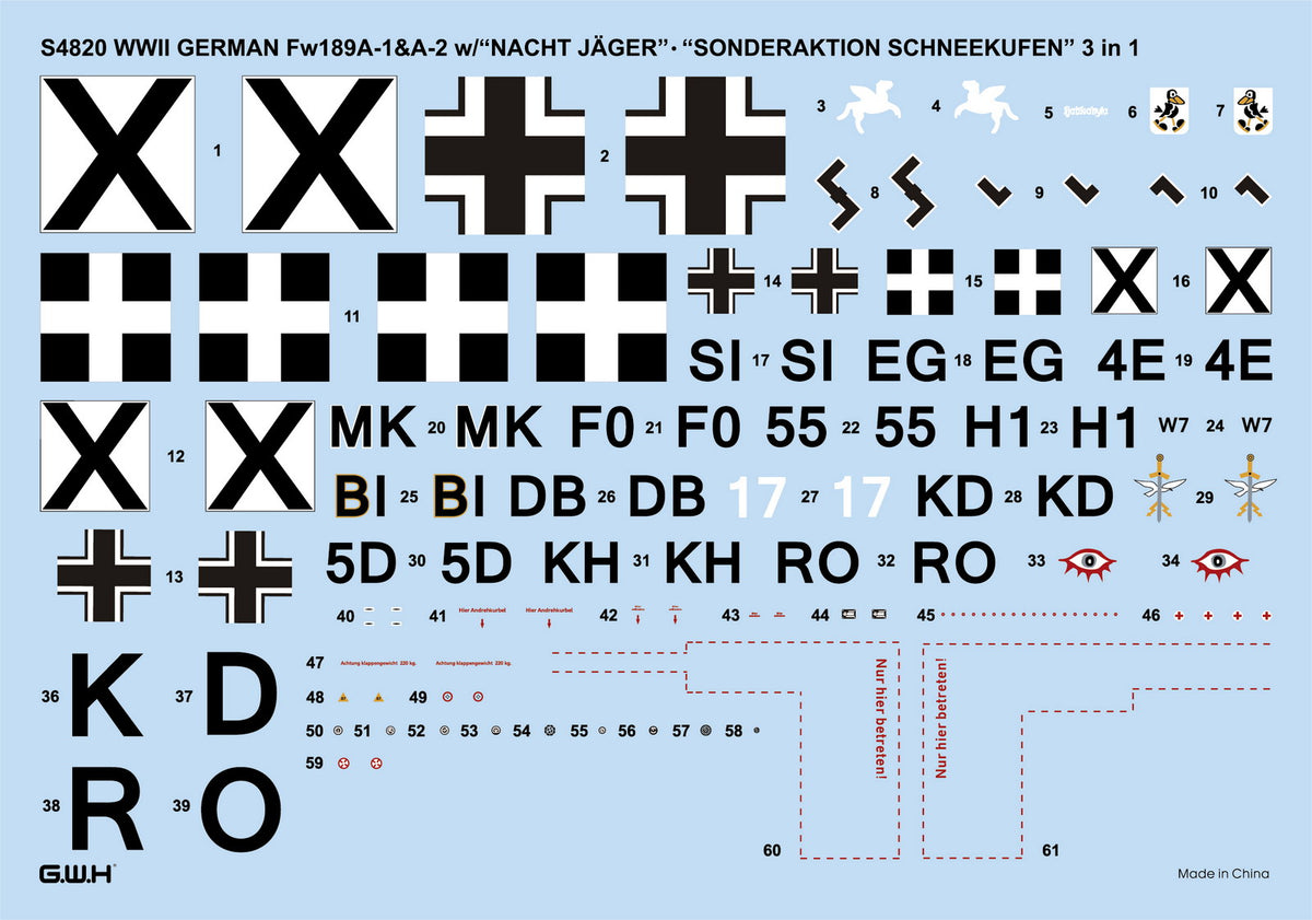 Great Wall Hobby S4820 1:48 Focke-Wulf Fw-189A1 &A2 with 'Nacht Jager' & 'Sonderaktion Schneekufen' 3 in 1