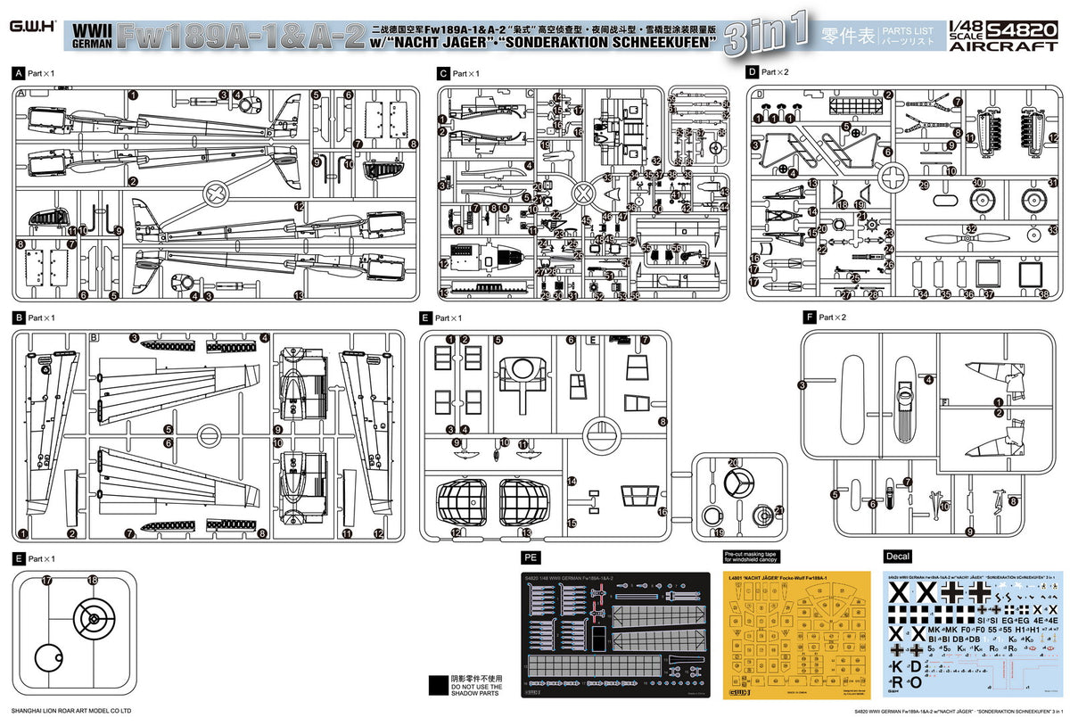 Great Wall Hobby S4820 1:48 Focke-Wulf Fw-189A1 &A2 with 'Nacht Jager' & 'Sonderaktion Schneekufen' 3 in 1