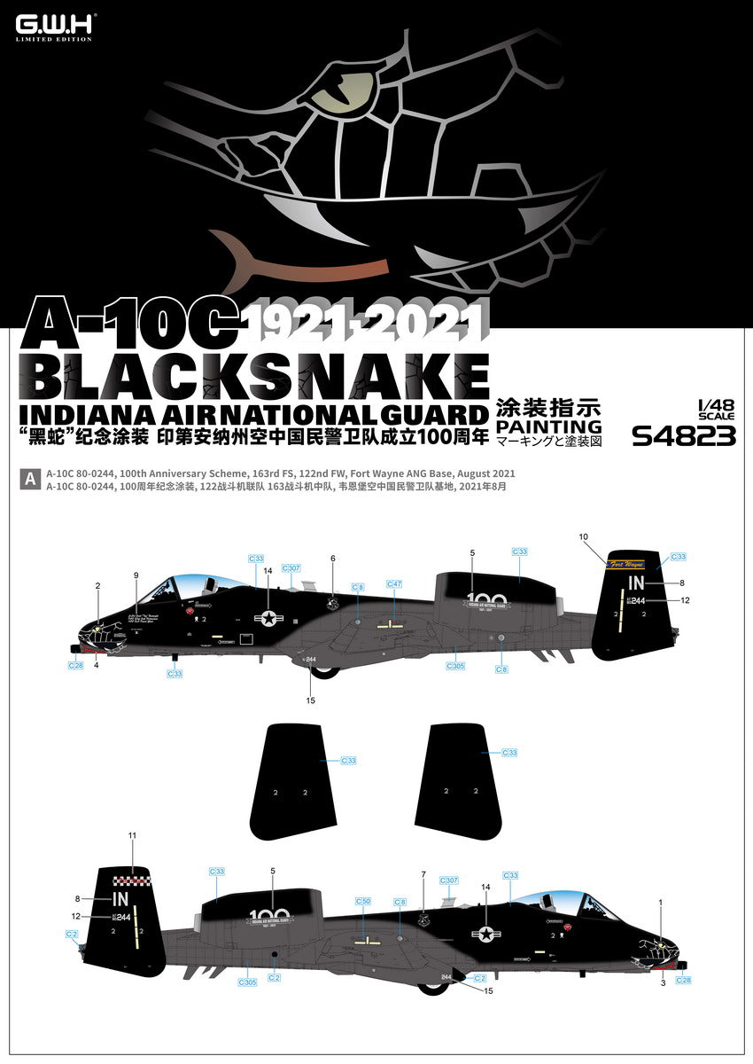 Great Wall Hobby S4823 1:48 A-10C Thunderbolt II Blacksnake, Indiana Air National Guard 1921-2021